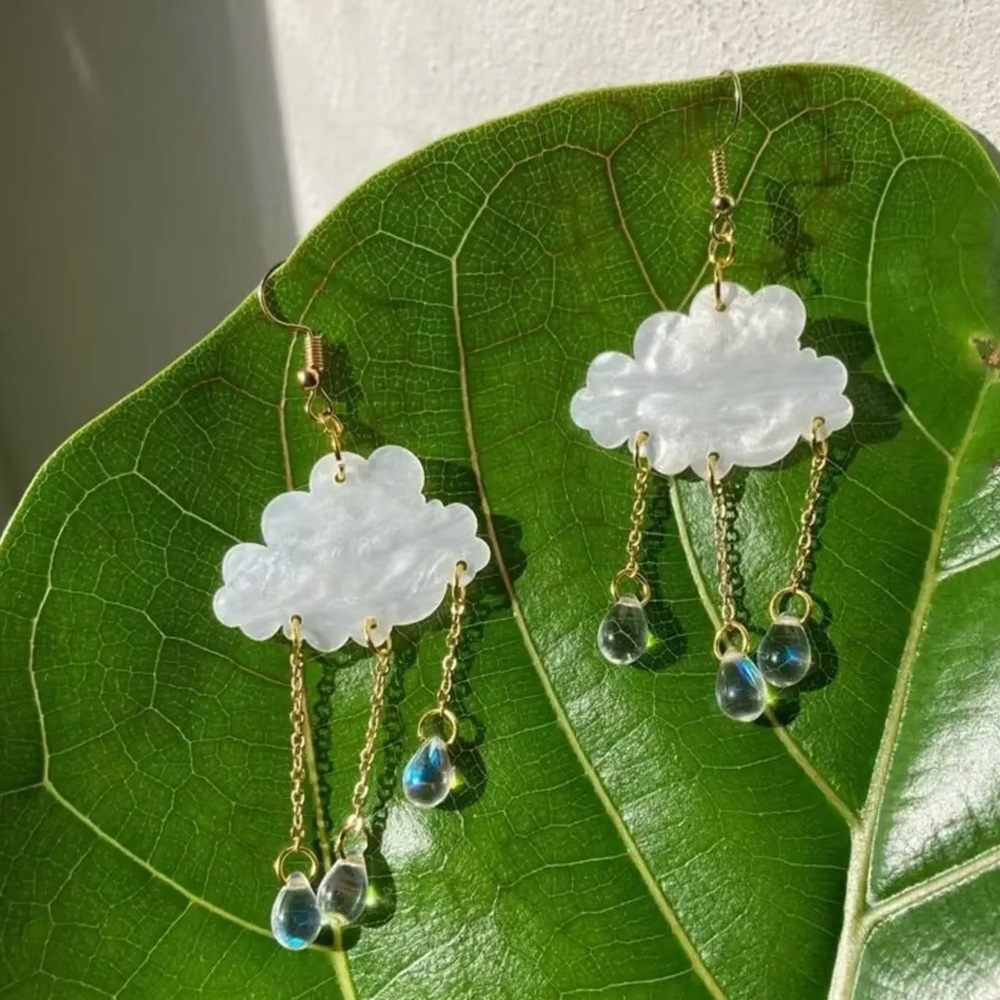 Whimsical Cloud Earrings with Gold Chains
